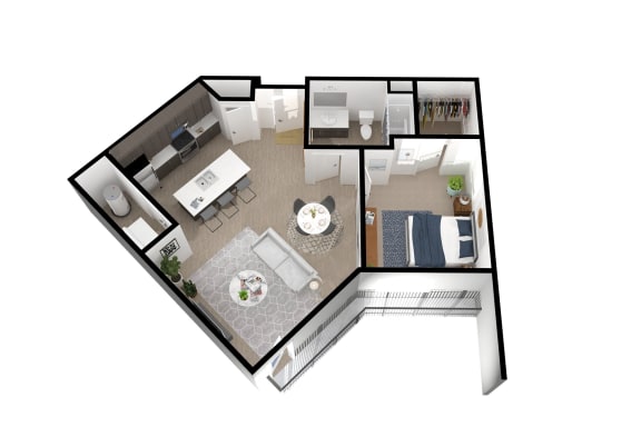 3d floor plan of a home with bedrooms and a living room