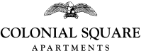 a logo with an eagle and the words colonial square apartments