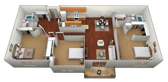 Floor Plan  3 bed 2 bath Floor Plan at Pelican Heights Apartments, Minnesota, 56501