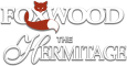 a logo for foxwood the ferret with a red cat on a black background