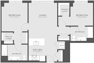 2  Bed   2  Bath   1,010 Sq. Ft. V-05 Floor Plan at Viridian on Sheridan, Chicago, IL, 60613