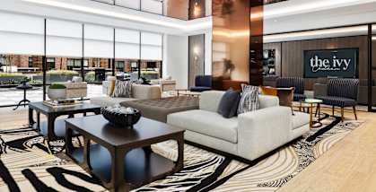 the lobby of the ivy hotel is shown in this rendering