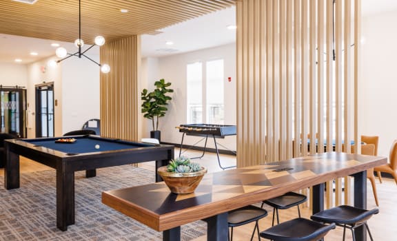 a communal area with a pool table and ping pong table