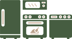 A stove with a pot on it and a refrigerator to the left.