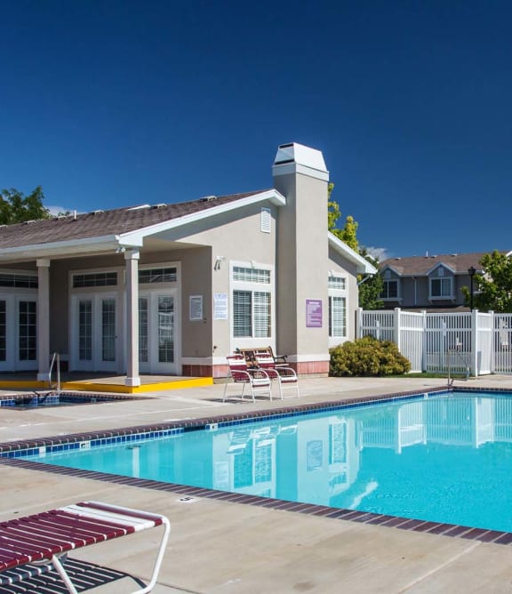 View of bright blue swimming pool  at Oakstone Apartments, Utah, 84015