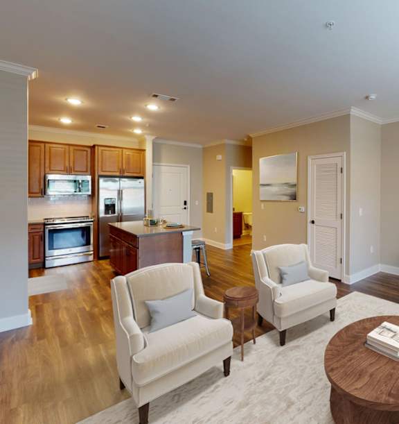 Classic Living Room Design With Television at The Baxly, Savannah