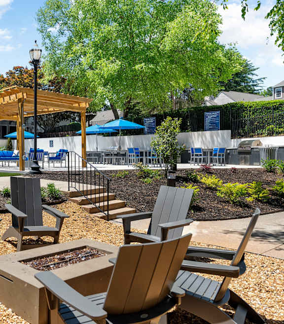 an outdoor patio at Station Heights Apartments in Alpharetta, GA, 30022