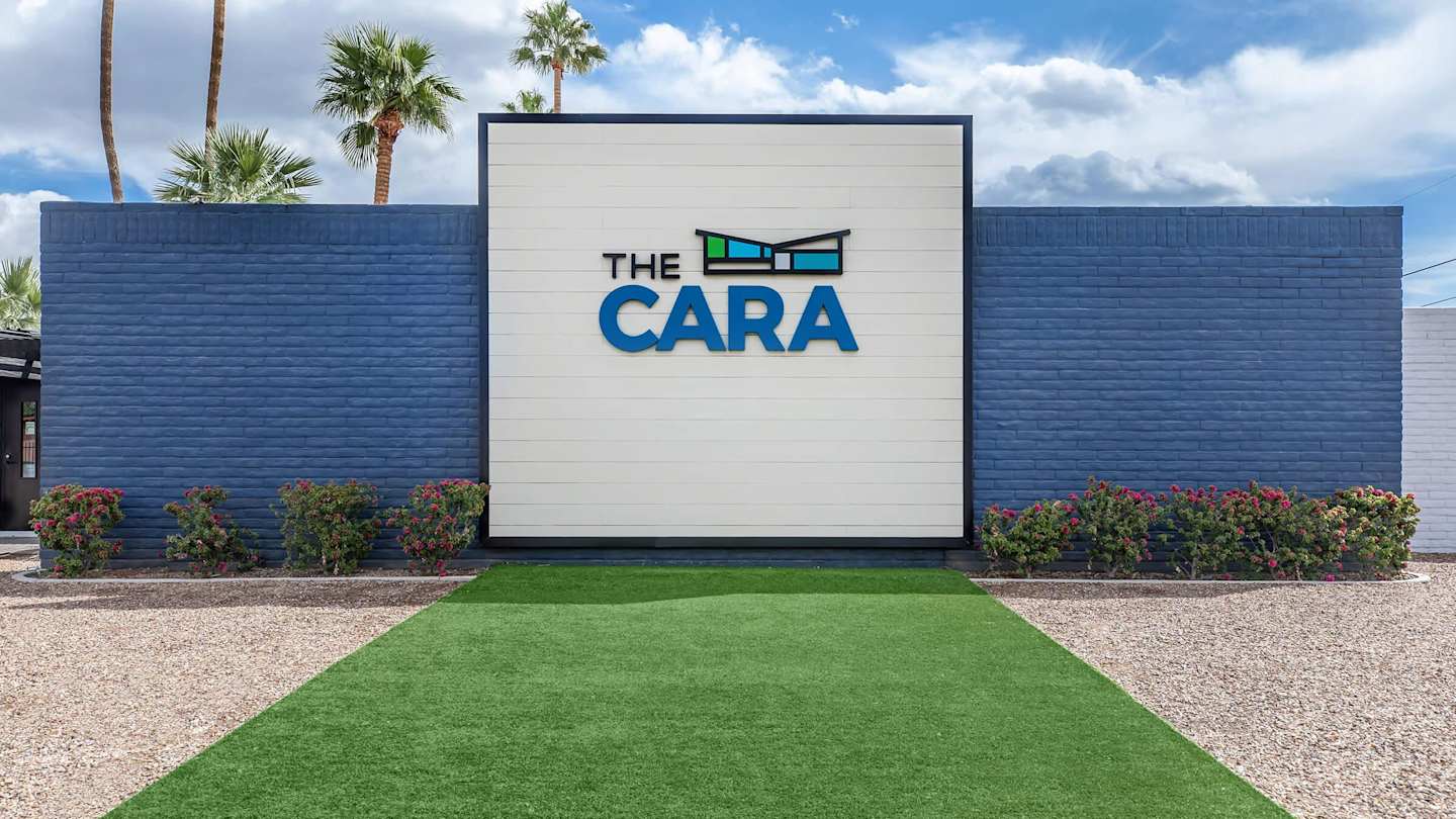 Building exterior at The Cara Apartments.