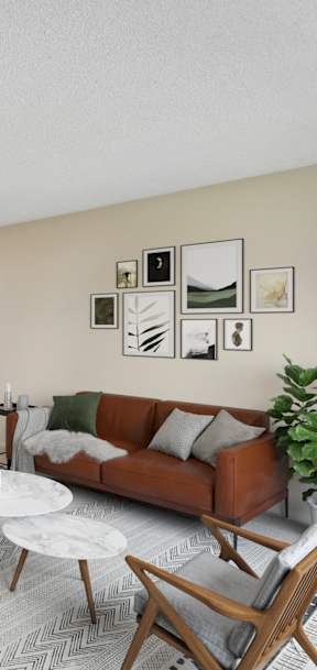 a living room and dining room with a couch and a table at Silver Lake, New Brighton, 55112
