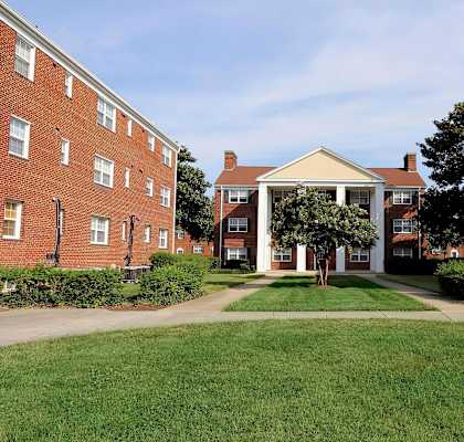 a grassy area with a tree in the middle of it at Parkland Village, Forestville, MD 20747