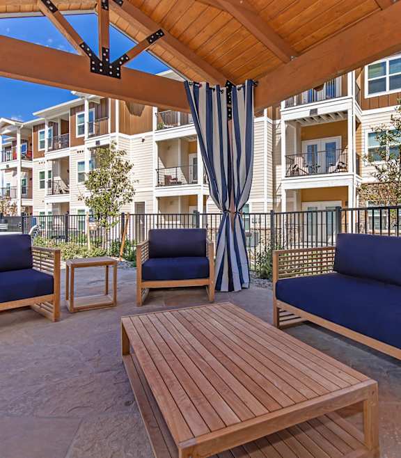 Modern outdoor seating area at Towers at Rincon, San Francisco