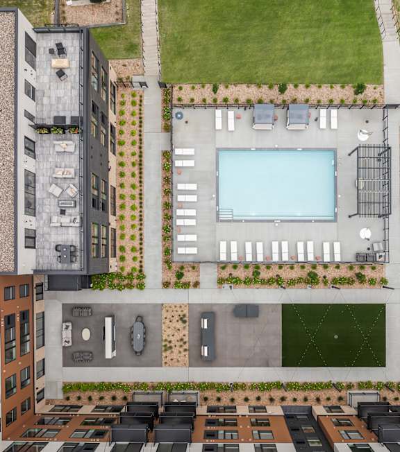 Drone View Of Pool at Copper at Rosecott, Minnesota