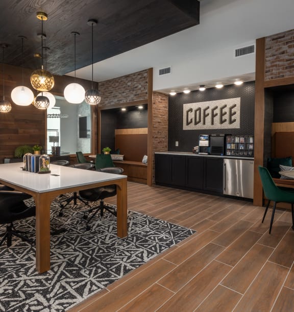 Complimentary coffee bar in resident lounge  at Chapter at the Streets of St Charles, Saint Charles, 63303