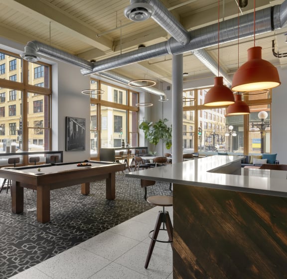 game room at Lowertown Lofts, St. Paul, MN