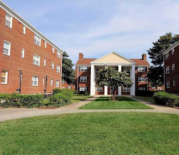 a grassy area with a tree in the middle of it at Parkland Village, Forestville, MD 20747