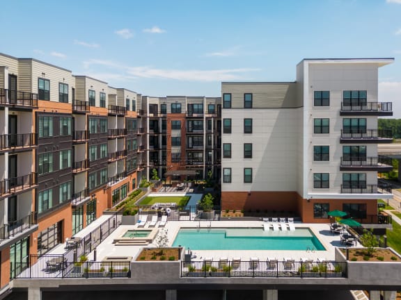 Chapter at the Streets of St. Charles exterior view of pool and courtyard  at Chapter at the Streets of St Charles, Saint Charles, 63303