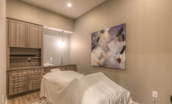 spa with massage bed  at Waterside Residences on Quivira, Lenexa, KS