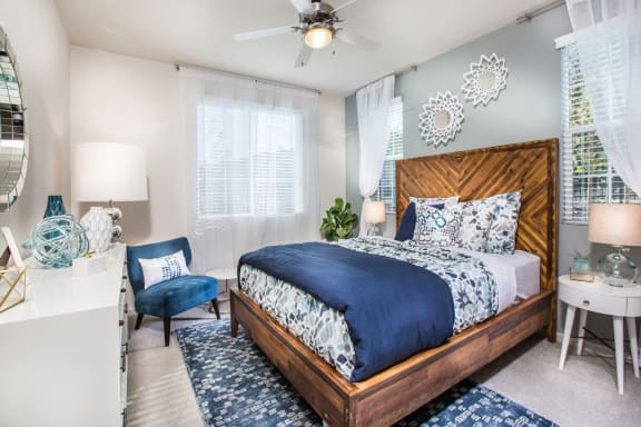 a bedroom with a bed and a ceiling fan at Capriana at Chino Hills, Chino Hills, CA, 91709