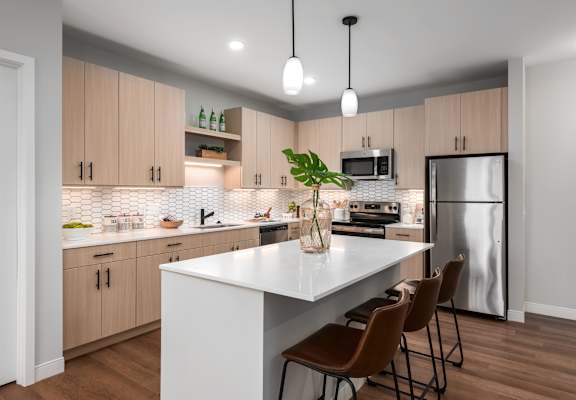 Model Kitchen at The Flats & Terraces at Wildhorse Village, Chesterfield, 63005