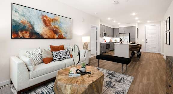 a living room with a couch and a coffee table