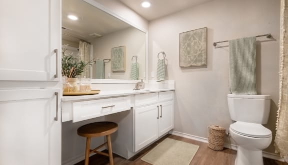 a bathroom with a toilet and a sink and a mirror  at Hayden on West Ave, San Antonio