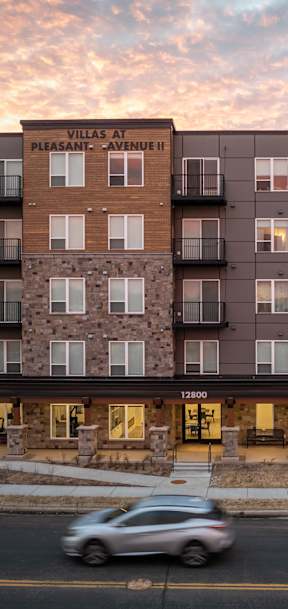 A modern apartment building named Villas at Pleasant Avenue II.