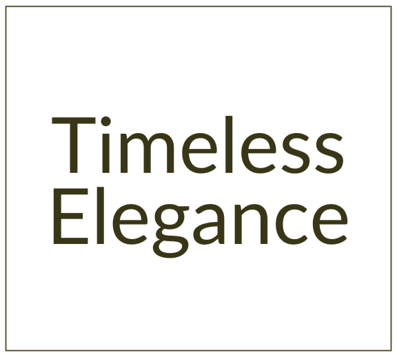 the timeless elegance logo with white text on a black background
