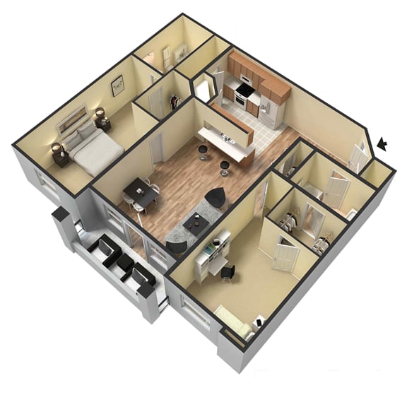 2 bed 2 bath apartment with porch