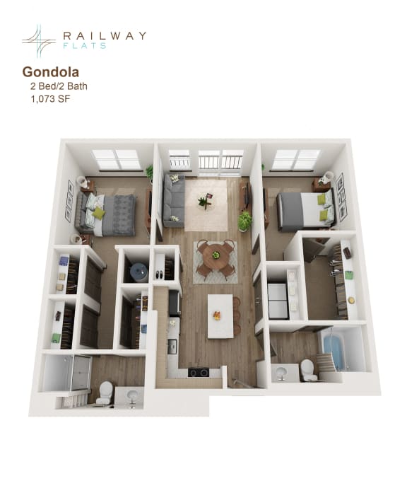 Gondola Floor Plan - 2 Bed/2 Bath Gondola Floor Plan - 2 Bed/2 Bath 1,073 Sq. Ft. at Railway Flats Apartments, Loveland, Colorado