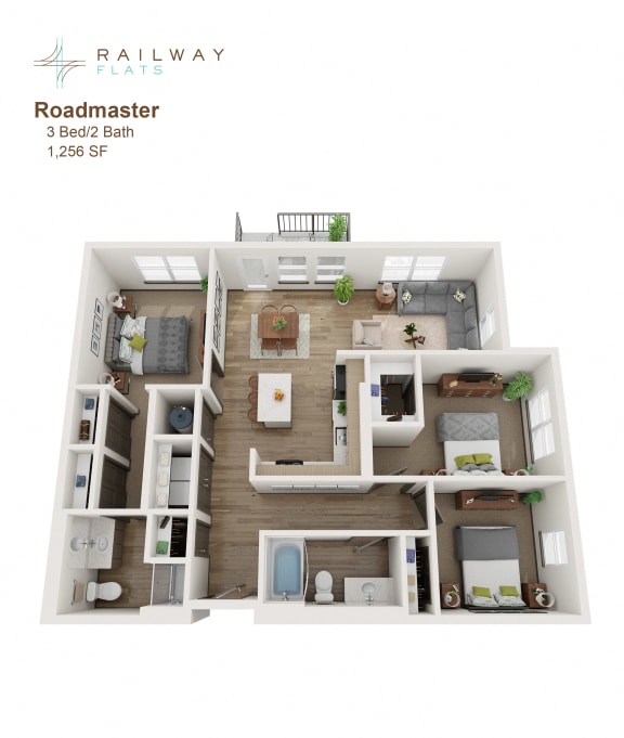 Floor Plan  Roadmaster Floor Plan - 3 Bed/2 Bath 1,256 Sq. Ft. at Railway Flats Apartments, Loveland, 80538