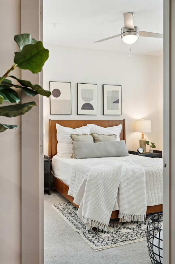 Bedroom with ceiling fan at The Isley at Windsor Hill, North Charleston, SC