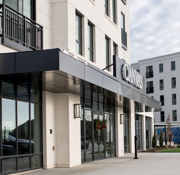 a large building with a sign on the front of it