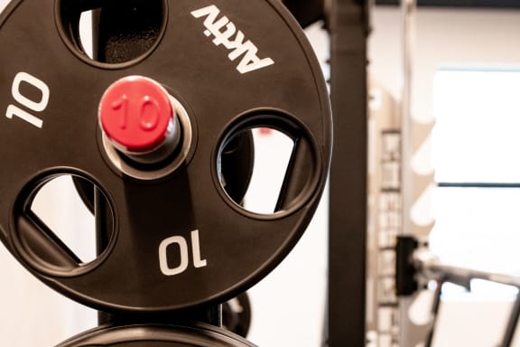 a pair of weights in a gym