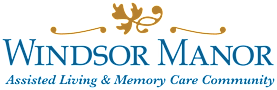 The image is a logo for Windsor Manor, an assisted living and memory care community.