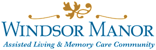 The image is a logo for Windsor Manor, an assisted living and memory care community.