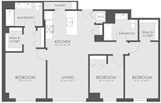 3  Bed   2  Bath   1,310 Sq. Ft V-12 Floor Plan at Viridian on Sheridan, Chicago