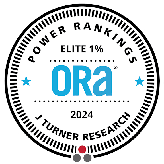 A badge indicating a 2024 power ranking from J Turner Research.