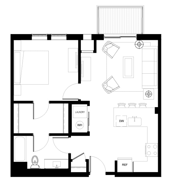 Luxury One Bedroom Apartment Floor Plan B1, Des Plaines IL, 60016-Ellison Apartments with Balcony