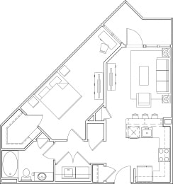 616 at village one bedroom floor plan