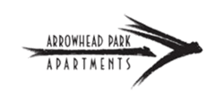 A logo for Arrowhead Dark Apartments featuring a stylized arrow.