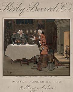an illustration of two women sitting at a table in a room