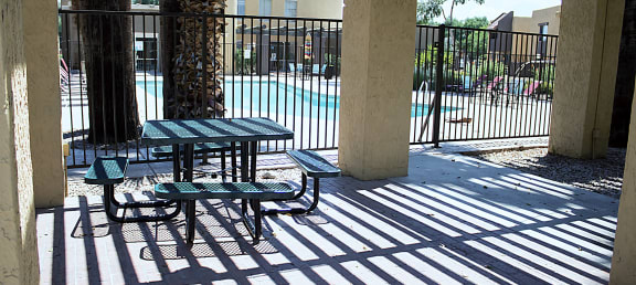 Madera at Metro Apartments in Phoenix, Arizona Poolside Patio with Seating