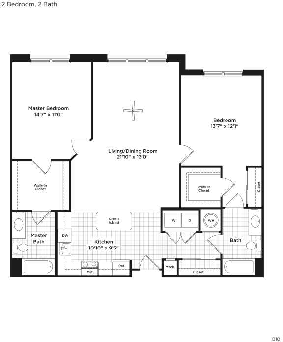 2 bed 2 bath B10b Floor Plan 2 bed 2 bath B10b Floor Plan at 800 Carlyle, Virginia, 22314