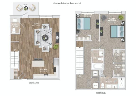 two layouts of a floor plan of a home with a wood floor at Vyne One Loudoun, Ashburn, VA, 20147