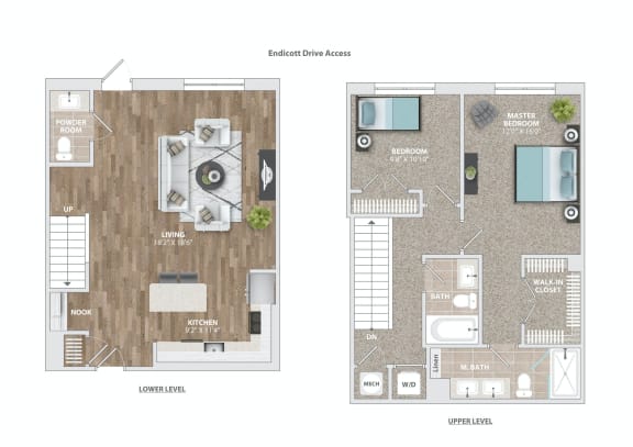 a floor plan of a living room and a bedroom at Vyne One Loudoun, Ashburn, 20147