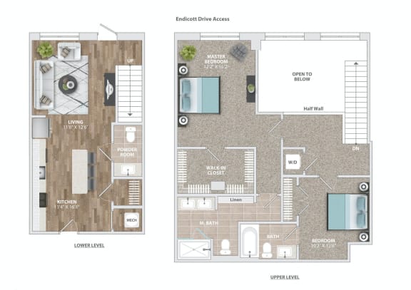 a floor plan of a living room and a bedroom at Vyne One Loudoun, Ashburn, 20147