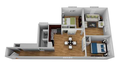2 Bedroom 1 Bathroom with Dining Room Floorplan at Willett Apartments, New York, 12210