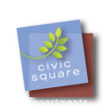 an image of a cell phone with the civic square apartments logo on it