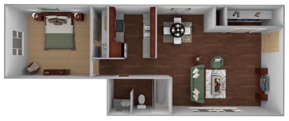 1 Bedroom 1 Bath Sq.Ft.: 630 Floor Plan at Monaco Lakes, Denver, 80222