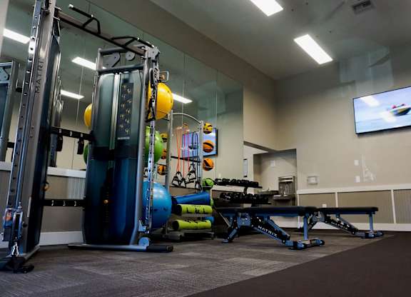There is a free weights area in the fitness center.